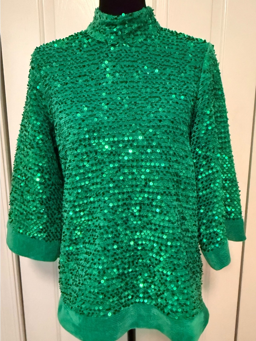 Zara Emerald Sequin Turtleneck Sweater